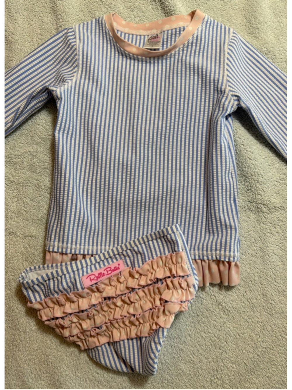 Girls RuffleButts Rashguard Seersucker Swim Set Size 5 Long Sleeve Top Bottoms